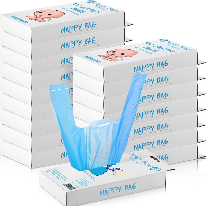 Honoson 1200 Count Baby Disposable Diaper Bags Scented Diaper Sacks with Tie Handle Disposal Baby Poop Trash Bags Waste Sacks RefillBlue - Image 2