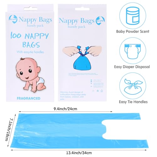 Honoson 1200 Count Baby Disposable Diaper Bags Scented Diaper Sacks with Tie Handle Disposal Baby Poop Trash Bags Waste Sacks RefillBlue - Image 3