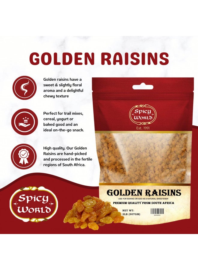 Spicy World Golden Raisins 2 LB Bulk Bag - Sweet & Seedless Sultanas from South Africa | | Perfectly Dried for Natural Sweetness | Ideal Dried Fruit Snack | For Baking & More | No Added Sugar - Image 1