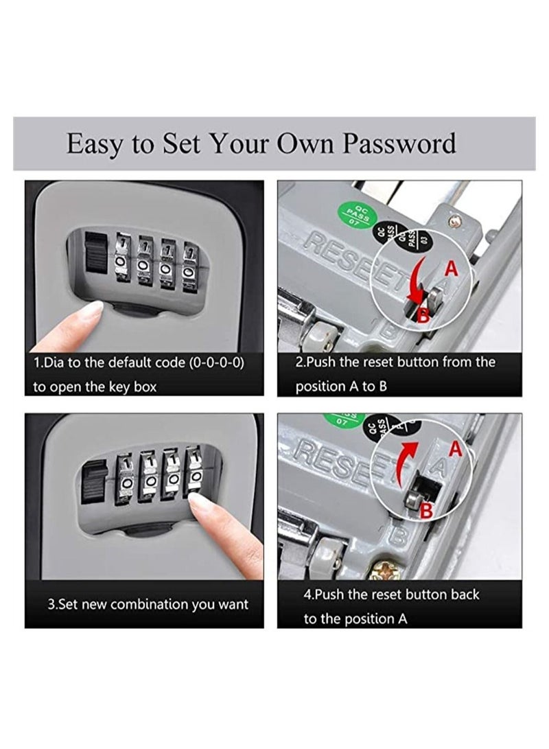 Key Lock Box Wall Mounted, Portable Lock Box for House Key, 5 Key Capacity, Weatherproof Resettable Code House Key Safe Security Lock Box for Indoor, Outdoor, Garage, Garden, Store  - Image 4