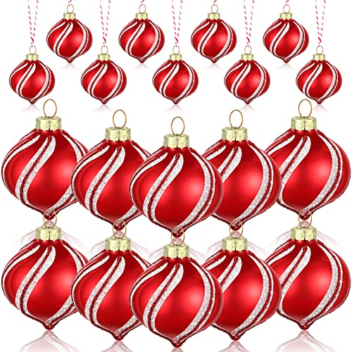 Hungdao 12 Pcs Christmas Decor Peppermint Ornament Set Christmas Candy Cane Balls Ornaments Xmas Candy Cane Decorations Xmas Balls Mini Glass Ornaments for Indoor Outdoor - Image 1
