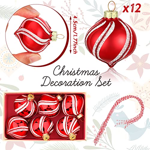 Hungdao 12 Pcs Christmas Decor Peppermint Ornament Set Christmas Candy Cane Balls Ornaments Xmas Candy Cane Decorations Xmas Balls Mini Glass Ornaments for Indoor Outdoor - Image 3