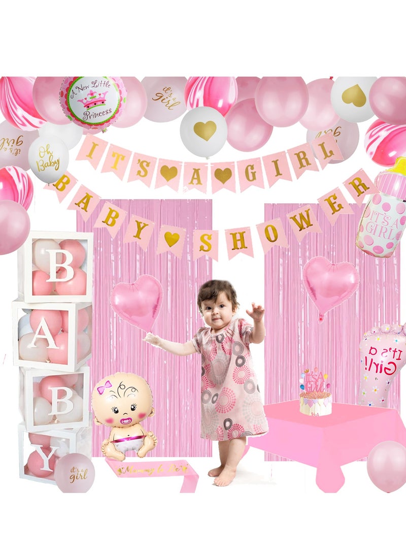 Baby Shower Decorations for Girl, 109 Pieces Pink Baby Party Decor Kit with Balloon Garland Backdrop Banner Balloons Boxes and Tablecloth for Birthday Wedding Bridal Shower Party Supplies  - Image 2