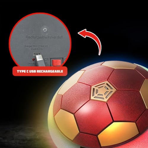 Wembley C-Type USB Rechargeable Battery Powered Hover Football Indoor Electric Floating Hover Ball Soccer | Smart Air Football | Fun Game for Kids Toys for Boys and Girls Birthday Gift - Red & Golden - Image 5