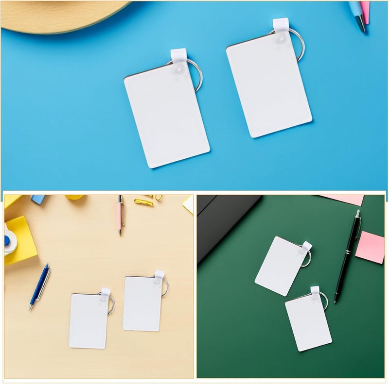 Room to room portable NUOBESTY 25pcs Sublimation Keychain Blanks DIY MDF Blank Keychain Bulk with Keyrings Double-Sided Printed Heat Transfer Ornament White Global standard processed material - Image 3
