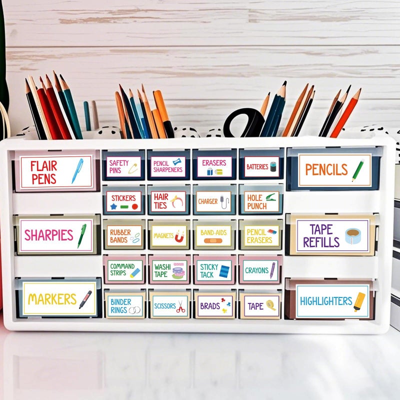 gisgfim 54Pcs Teacher Toolbox Labels Classroom Decoration Self-Adhesive Colorful Toolbox Sticker Tool Box Storage Decal Colorful Organizer Container Decor for Back to School Teacher Supplies - Image 1