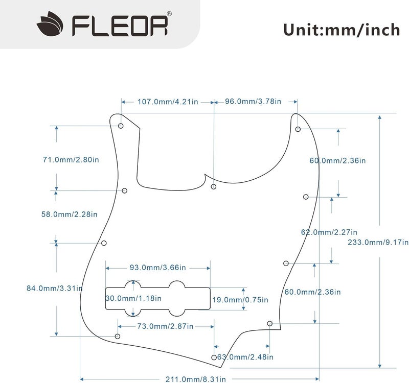 FLEOR 10 Hole J Bass Pickguard Scratch Plate Pick Guards for 4 Strings American/Mexican Standard J Bass Part, 4Ply Black Pearl - Image 3