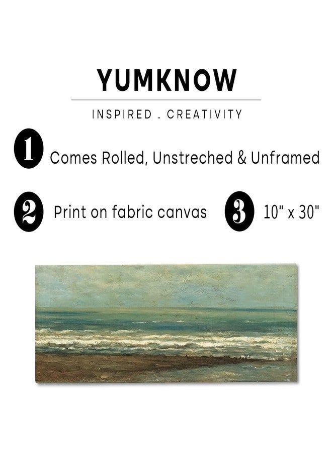 YUMKNOW Unframed Rolled Vintage Farmhouse French Country Bedroom Wall Decor Above Bed - Horizontal Wall Art Over the Bed - 10x30" - Panoramic Landscape Picture Canvas Long Cyan Seascape Ocean Print Poster - Image 2