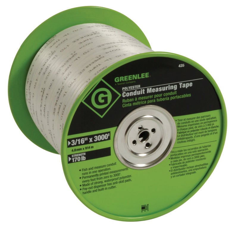 Greenlee 435 3,000' Polyester Conduit Measuring Tape for Fishing and Measuring Conduit, Durable Poly Fish Tape with 170-lb. Tensile Strength