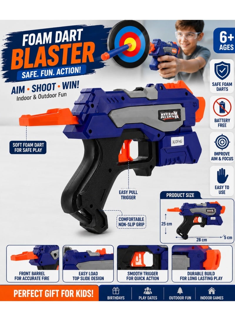 vGRASSP Kids Foam Dart Blaster Toy Gun with Soft Foam Darts, Manual Spring Action Shooting Blaster, Safe Indoor & Outdoor Target Shooting Game, Educational Skill Development Toy for Boys &Girls Age 6+, Includes 6 Soft Foam Bullets, Blue & Orange, Size 28 x 25 x 5 cm - Image 3