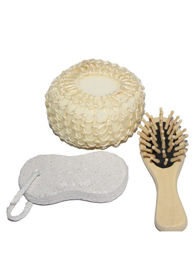 Jades Bathing Accessories Unisex Bath sets- Pumice Stone, Body Scrubber and Hair Brush - Image 2