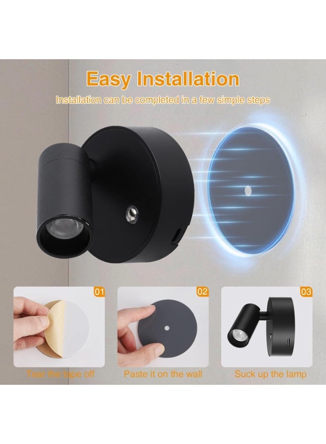 Wireless LED wall-mounted spotlight, battery operated, black magnetic wall lamp for bedside and bedroom, spotlight for artwork and living room, 350° rotation - Image 5