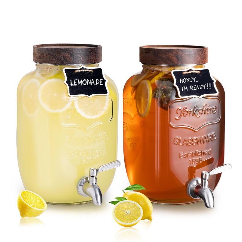 Mustry Glass Drink Dispenser for Parties 1 Gallon Beverage Dispenser with Spigot Solid Stainless Steel Used as Lemonade Dispenser Sun Tea Jar Kombucha Jar Set of 2