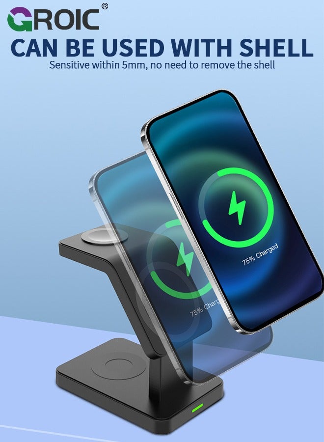GROIC 3 in 1 Wireless iPhone Charging Station,MagSafe Charger Stand,Travel Charger for Multiple Devices for iphone15/14/13/12/Pro/Pro Max/Mini,A pple Watch Ultra/SE/9/8/7/6/5/4/3/2,Air Pods - Image 5