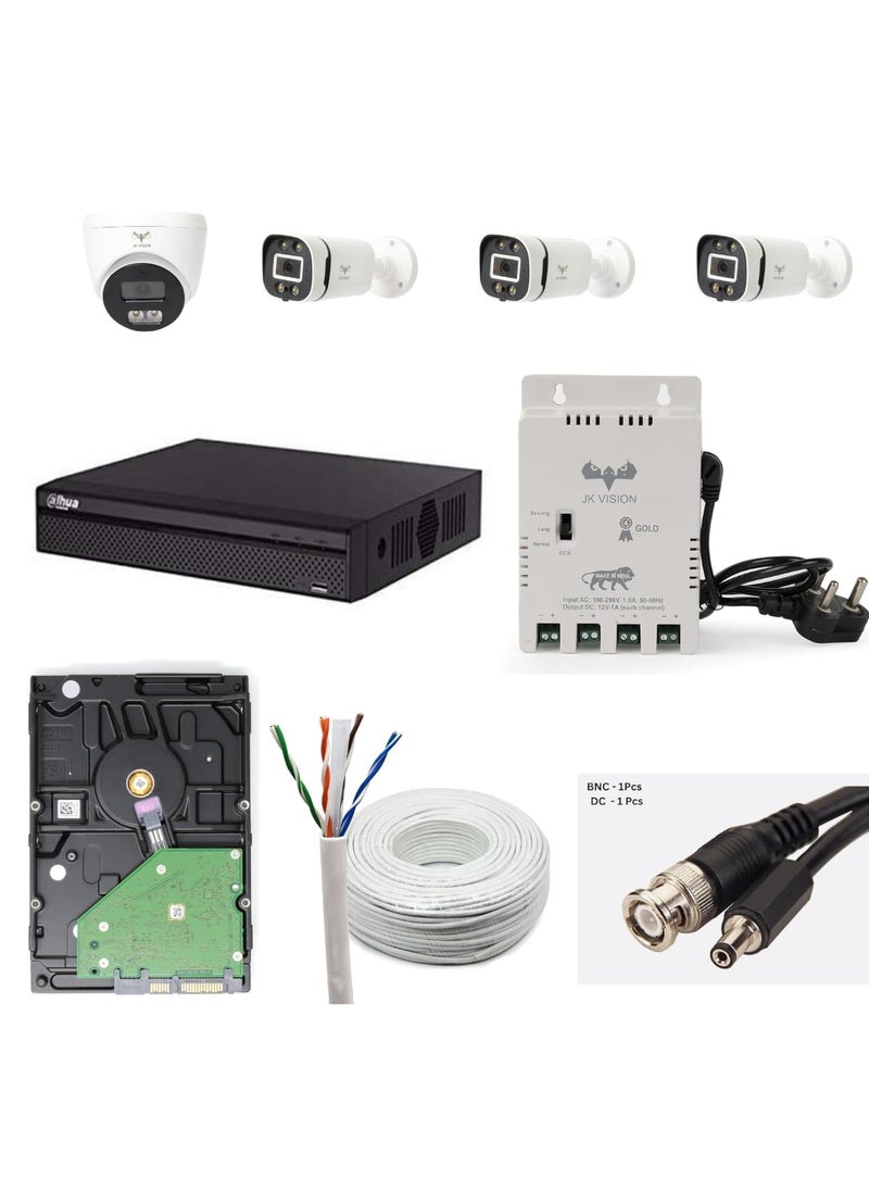 JK Vision JK Vision 24MP ColorVu CCTV Camera System for Home Office School 3 Bullet 1 Dome 500 GB Hard Disk 4 Channel Power Supply DVR 90Mtr Cable BNCDC  - Image 1