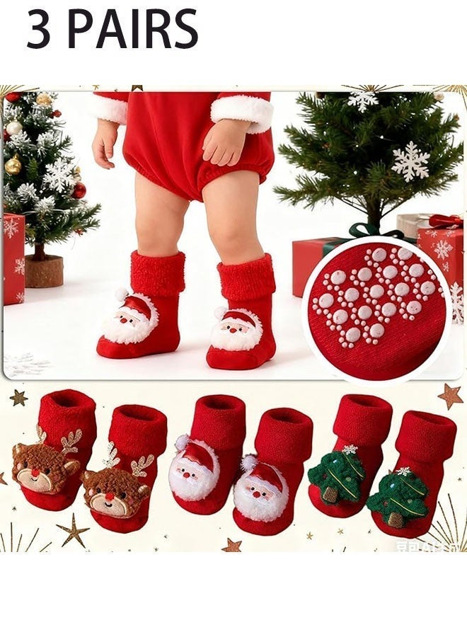 جيوستوس 3 أزواج من جوارب عيد الميلاد للأطفال - جوارب عيد الميلاد القطنية الناعمة للأطفال، جوارب شتوية دافئة ومريحة لحديثي الولادة والأطفال الصغار، مجموعة هدايا لطيفة لعيد الميلاد للأطفال - Image 2