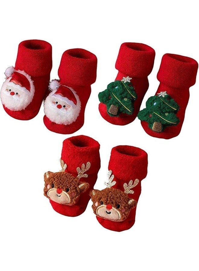 جيوستوس 3 أزواج من جوارب عيد الميلاد للأطفال - جوارب عيد الميلاد القطنية الناعمة للأطفال، جوارب شتوية دافئة ومريحة لحديثي الولادة والأطفال الصغار، مجموعة هدايا لطيفة لعيد الميلاد للأطفال - Image 1