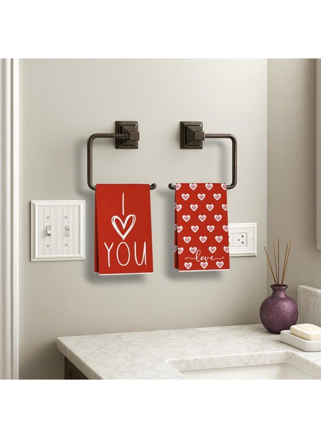 Siilues Valentines Kitchen Towels Set of 2, Red Pink Love Hearts I Love You Valentines Day Dish Towels 18x26 Inch Sweet Home Party Decor Drying Dishcloth Anniversary Wedding Decoration Hand Towels - Image 4