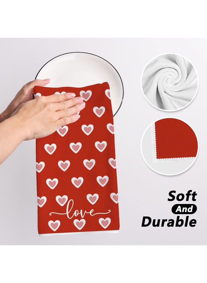 Siilues Valentines Kitchen Towels Set of 2, Red Pink Love Hearts I Love You Valentines Day Dish Towels 18x26 Inch Sweet Home Party Decor Drying Dishcloth Anniversary Wedding Decoration Hand Towels - Image 5