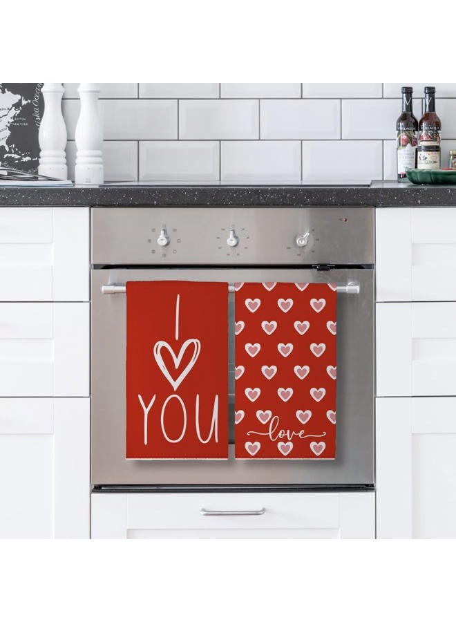 Siilues Valentines Kitchen Towels Set of 2, Red Pink Love Hearts I Love You Valentines Day Dish Towels 18x26 Inch Sweet Home Party Decor Drying Dishcloth Anniversary Wedding Decoration Hand Towels - Image 3