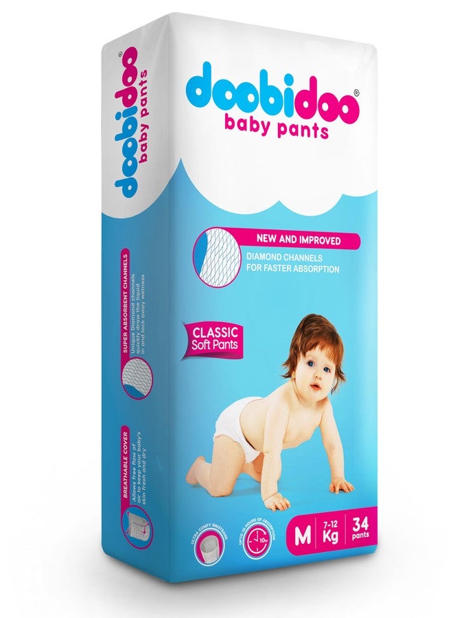 Doobidoo Classic Baby Diaper Pants - M Size | High Absorbency with Cottony Bubble Soft Topsheet, Anti-Leak Side Cuffs & Rash-Free Comfort | Gentle Protection (7–12 kg) - Pack of 1 | 34 Count
