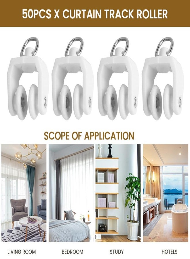 PUXING 50pcs Curtain Track Rollers Hooks Ceiling Curtain Track Hooks Heavy-Duty Curtain Rail Pulleys Runners Drapery Rail Glid-ers with Hooks for Shower Curtain Window Tracks(Color:White) - Image 3