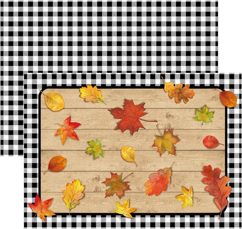 Iconikal 2Sided Black Gingham Reversible Disposable Paper Place Mats 14 x 10inches White Buffalo Plaid 22Count - Image 4