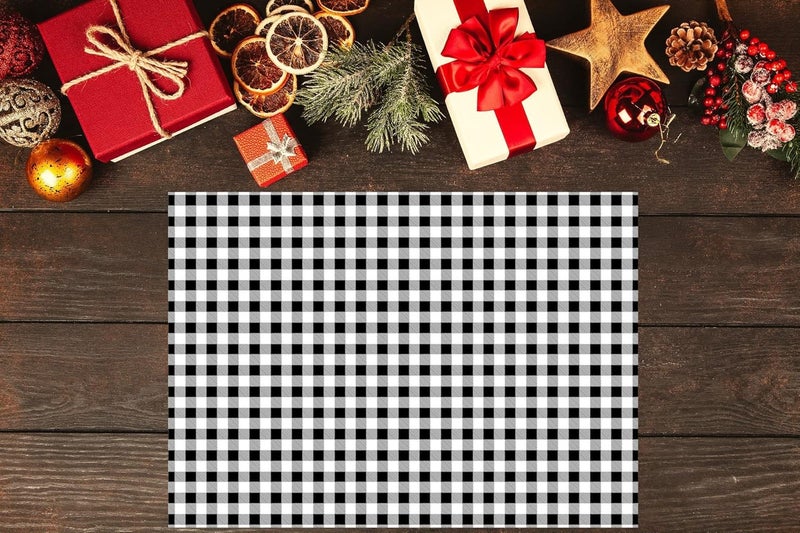 Iconikal 2Sided Black Gingham Reversible Disposable Paper Place Mats 14 x 10inches White Buffalo Plaid 22Count - Image 2