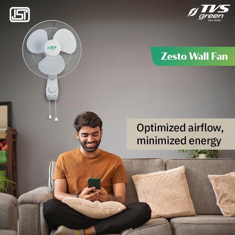 TVS GREEN TVS GREEN Zesto Wall Fans 400mm Energy Efficient Portable Fan 3 Years Warranty Runs 25 hours on 1 unit of Electricity Grey  - Image 3
