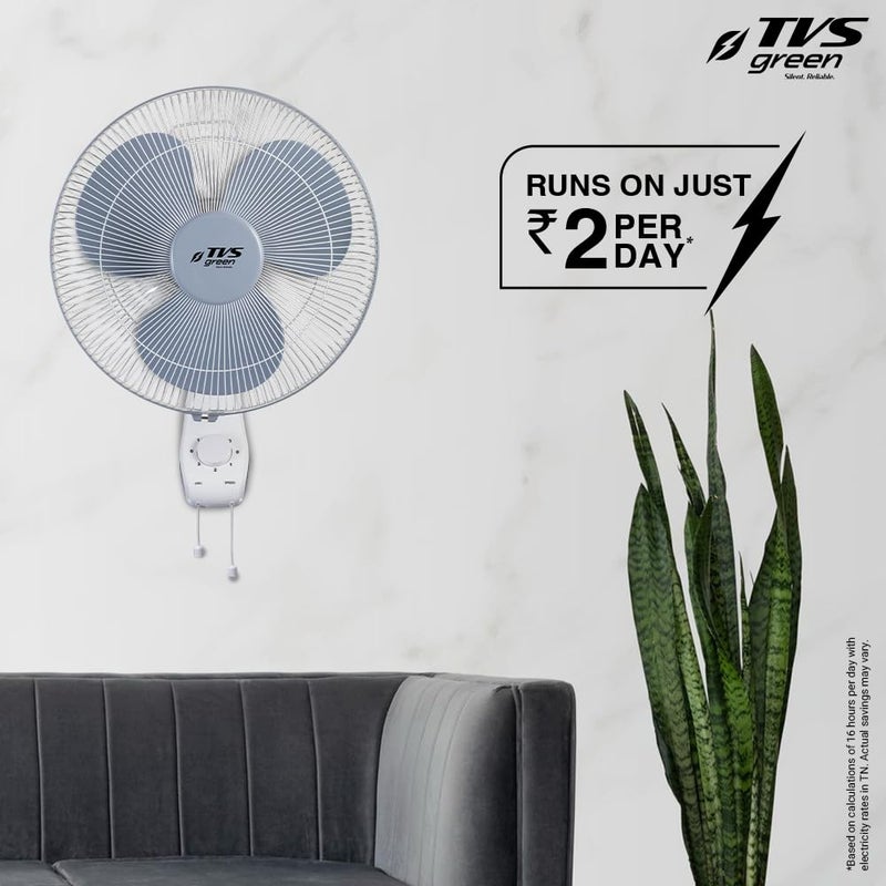 TVS GREEN TVS GREEN Zesto Wall Fans 400mm Energy Efficient Portable Fan 3 Years Warranty Runs 25 hours on 1 unit of Electricity Grey  - Image 2
