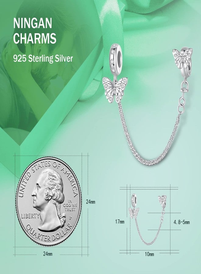 NINGAN 925 Sterling Silver Butterfly Safety Chain Charm of Women's Bracelet Accessories Gift for Friend - Image 2