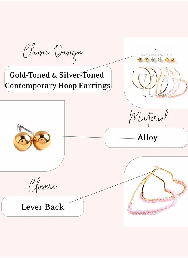 Just Peachy Just Peachy Gold-Toned & Silver-Toned Contemporary Hoop Earrings - Stylish, Versatile, and Elegant Accessory for Every Occasion - Lightweight, Hypoallergenic, and Durable Hoops Perfect for Women  - Image 4