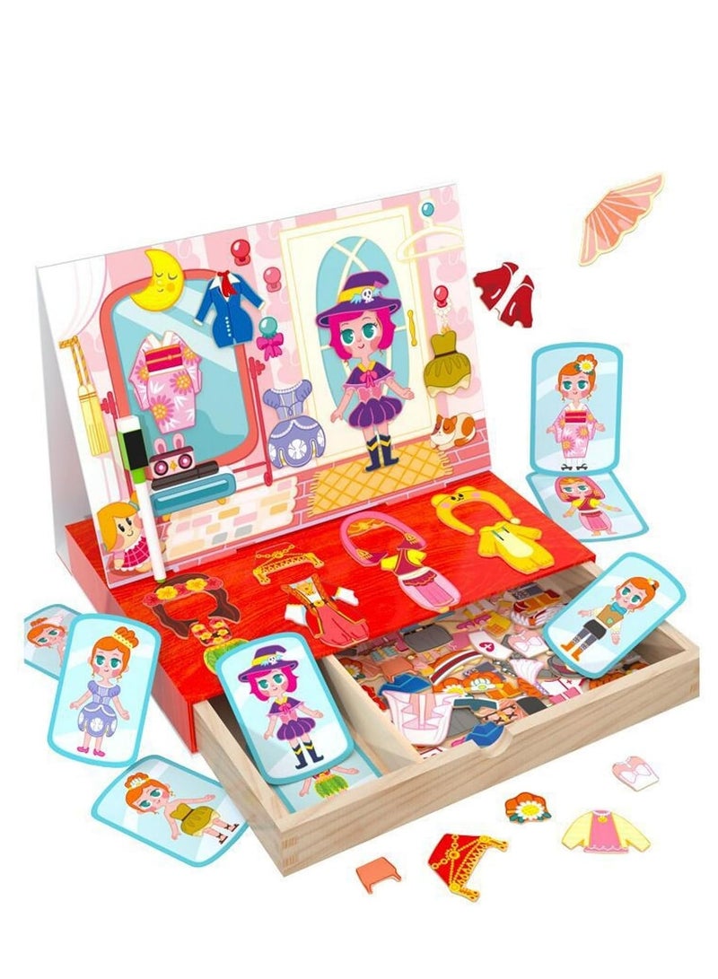 Soofam Wooden Magnetic Dress Up Box with Dress Accessories Travel Toys Kids Creative Educational Toy for Everyday Play Gift - Image 1