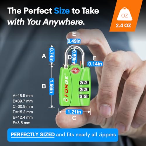 Forge TSA Luggage Combination Lock - Open Alert Indicator, Easy Read Dials, Alloy Body- Ideal for Travel, Lockers, Bags (Green 2Pk) - Image 5
