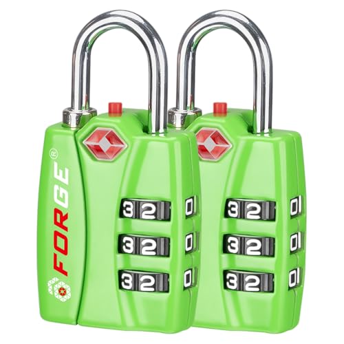Forge TSA Luggage Combination Lock - Open Alert Indicator, Easy Read Dials, Alloy Body- Ideal for Travel, Lockers, Bags (Green 2Pk) - Image 1