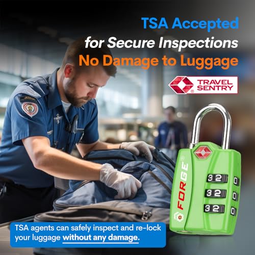 Forge TSA Luggage Combination Lock - Open Alert Indicator, Easy Read Dials, Alloy Body- Ideal for Travel, Lockers, Bags (Green 2Pk) - Image 2