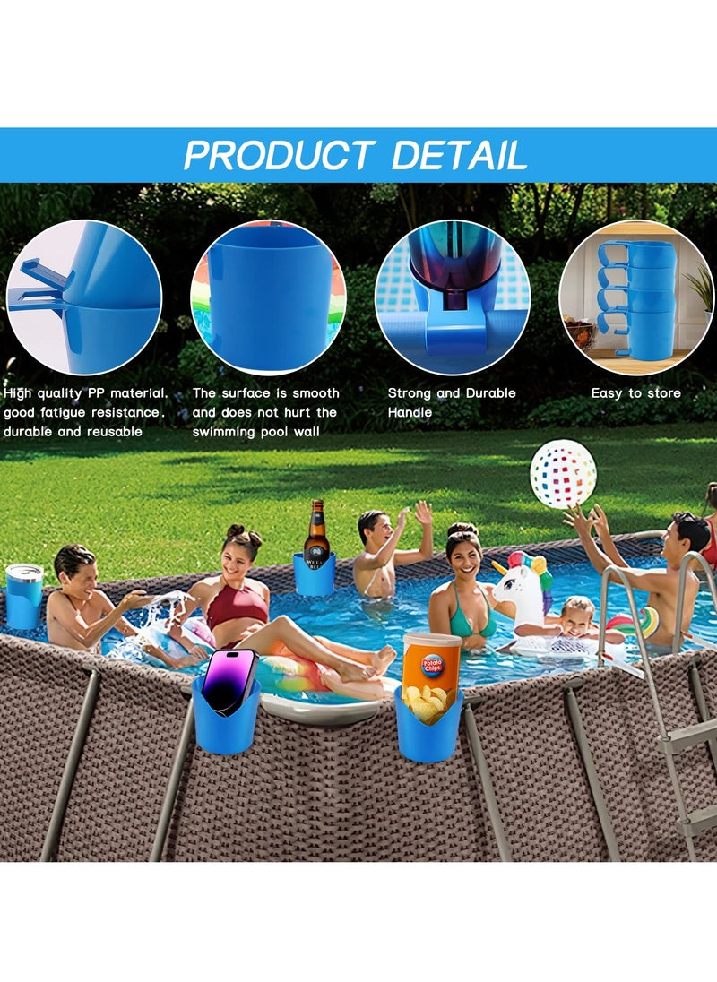 SYOSI - Poolside Cup Holders for Above Ground Pools Plastic Swimming Pool Drink Holder ,Enjoy Your Drinks Without Spills for Drinks Fit for 2”Or Thinner Round Top Rails (Blue 4PCS) - Image 1