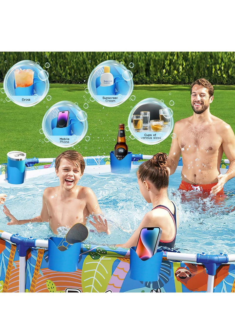 SYOSI - Poolside Cup Holders for Above Ground Pools Plastic Swimming Pool Drink Holder ,Enjoy Your Drinks Without Spills for Drinks Fit for 2”Or Thinner Round Top Rails (Blue 4PCS) - Image 1