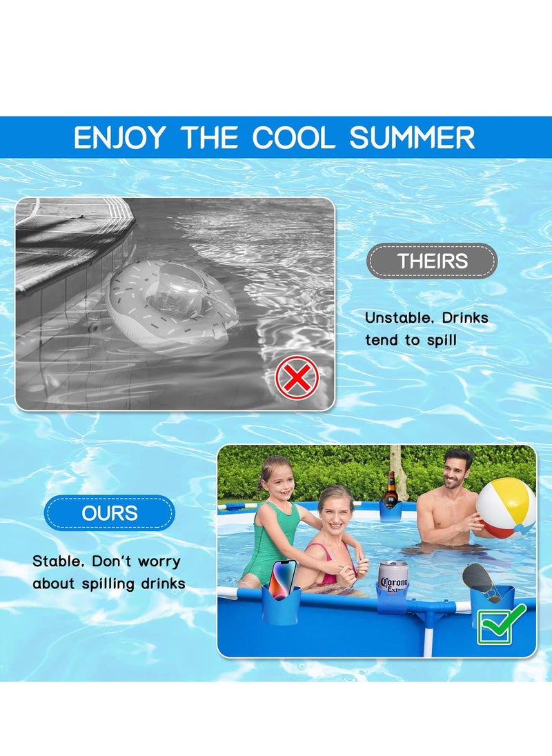SYOSI - Poolside Cup Holders for Above Ground Pools Plastic Swimming Pool Drink Holder ,Enjoy Your Drinks Without Spills for Drinks Fit for 2”Or Thinner Round Top Rails (Blue 4PCS) - Image 1