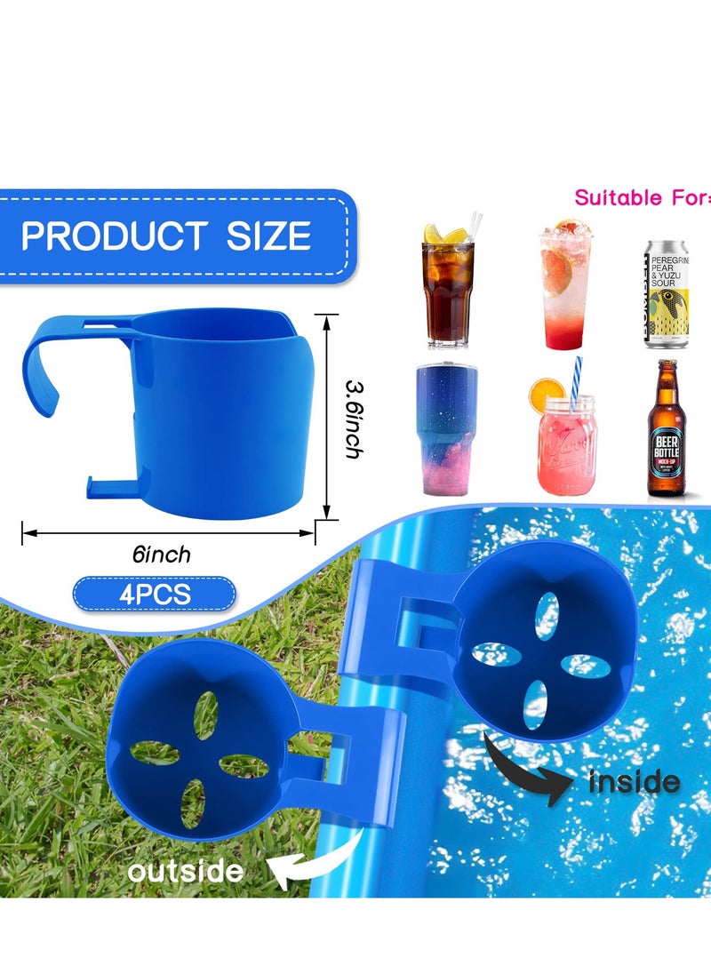 SYOSI - Poolside Cup Holders for Above Ground Pools Plastic Swimming Pool Drink Holder ,Enjoy Your Drinks Without Spills for Drinks Fit for 2”Or Thinner Round Top Rails (Blue 4PCS) - Image 1