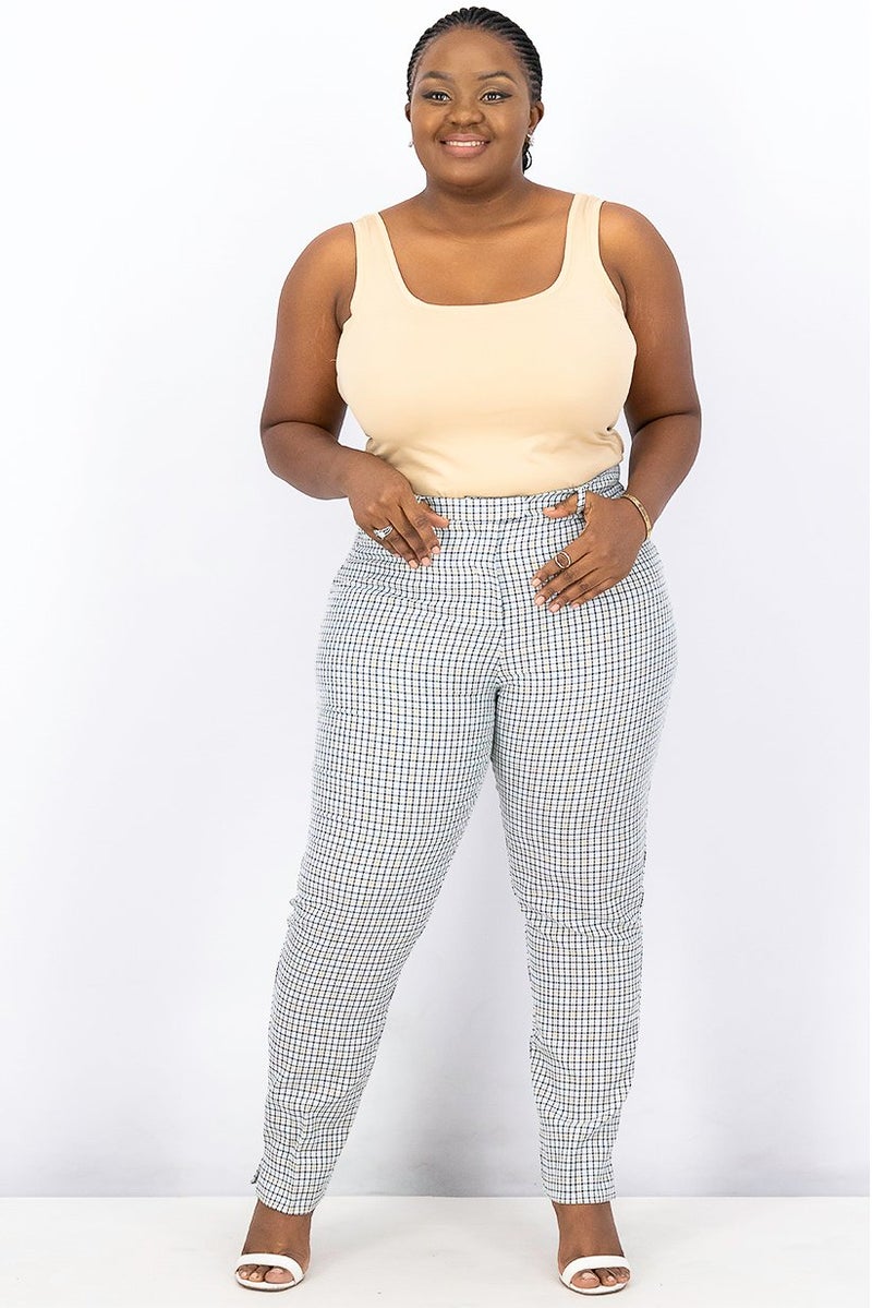 Violeta By Mango Women Plus Size Plaid Side Pocket Pants, Mint Combo - Image 3