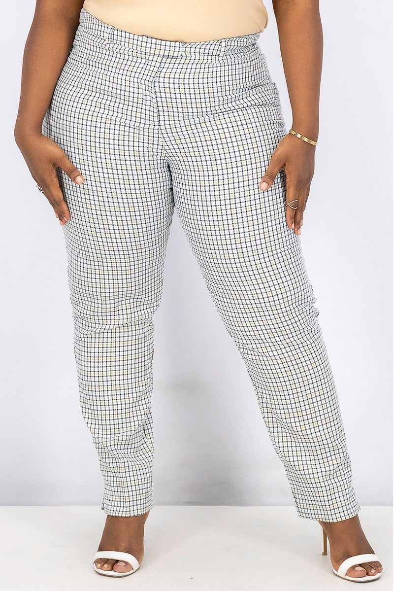 Violeta By Mango Women Plus Size Plaid Side Pocket Pants, Mint Combo - Image 1