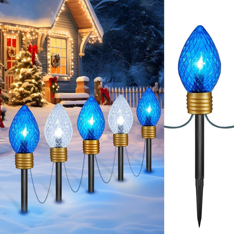 Brightown Strawberry Jumbo C9 Christmas Pathway Lights Outdoor 85 Feet 5 LED Jumbo C9 Walkway Lights Multicolor Bulb Christmas Lights Outdoor Decorations for Yard Holiday Blue  Pure White - Image 1