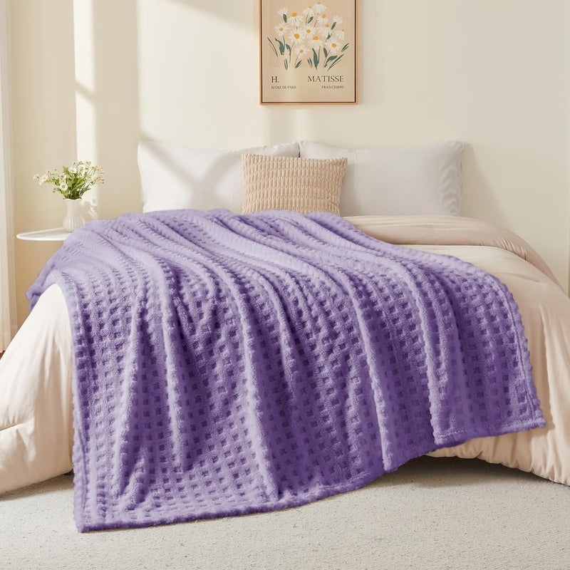 Wajade Fleece Throw Blanket, Fluffy Faux Fur Blanket for Bed Sofa Couch, Soft Warm Thick Blanket,waffle Lavender Purple-127X178 - Image 4