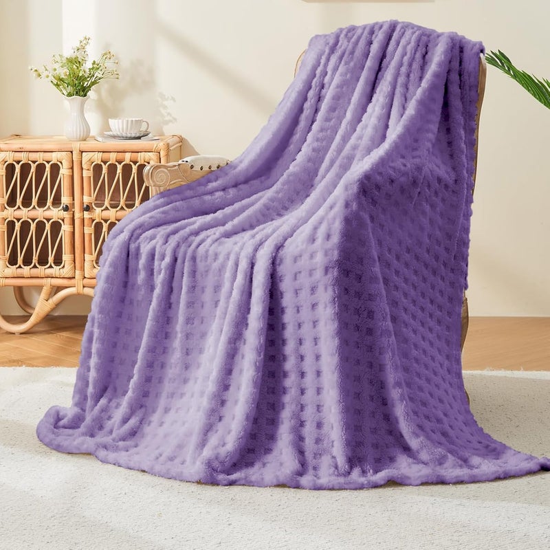 Wajade Fleece Throw Blanket, Fluffy Faux Fur Blanket for Bed Sofa Couch, Soft Warm Thick Blanket,waffle Lavender Purple-127X178 - Image 1