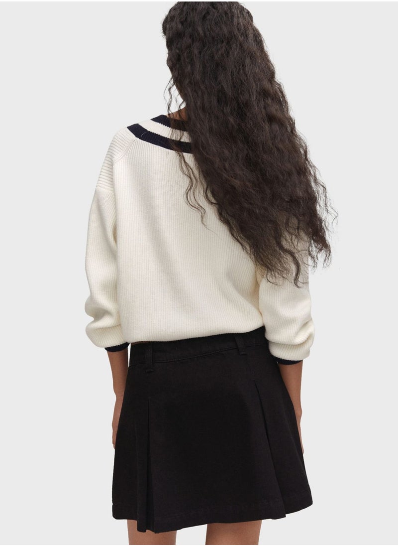 MANGO - V-Neck Knitted Sweater - Image 1
