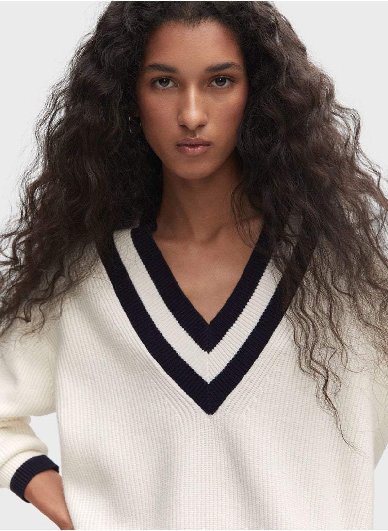 MANGO - V-Neck Knitted Sweater - Image 1