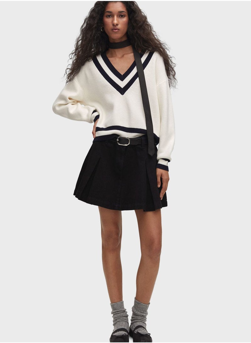 MANGO - V-Neck Knitted Sweater - Image 1