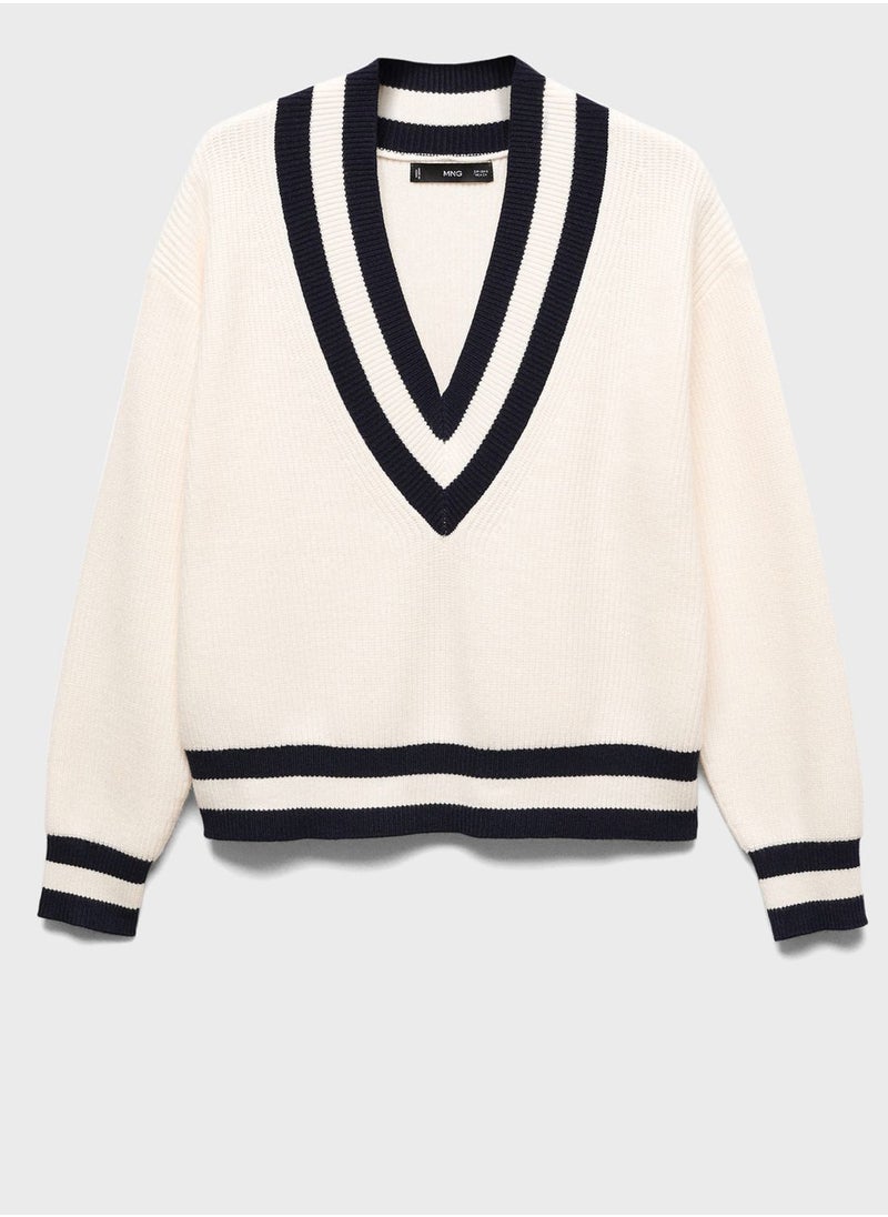 MANGO - V-Neck Knitted Sweater - Image 1