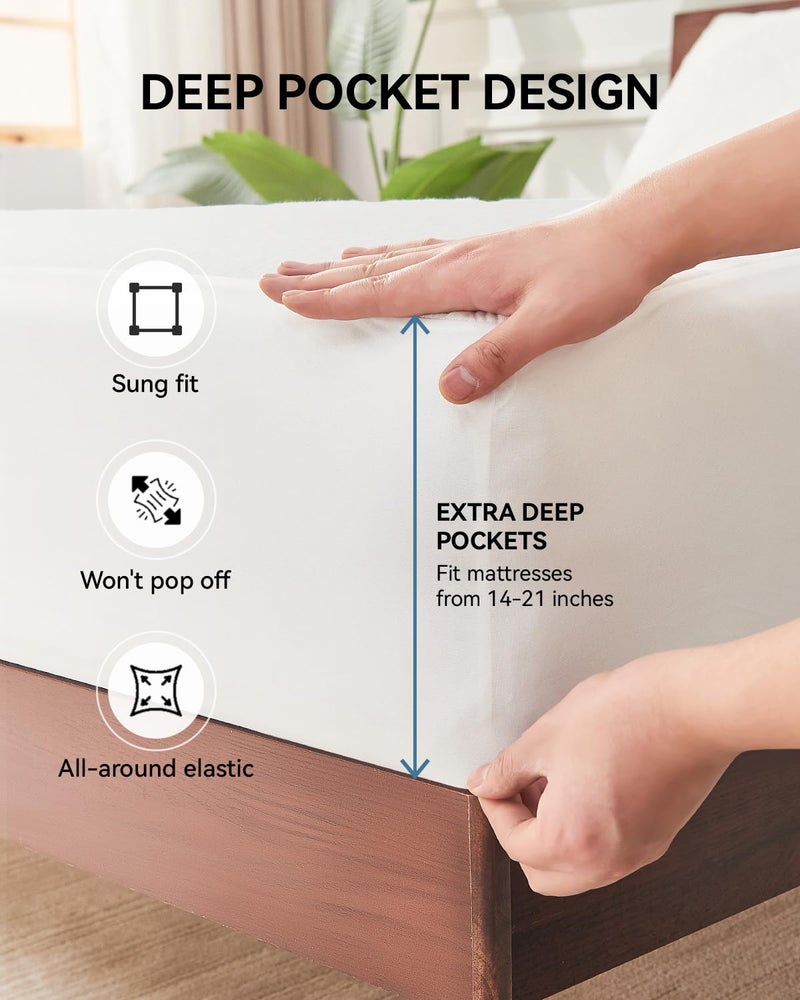 Kmall Queen Size Cooling Waterproof Mattress Protector Pad Cover,Breathable Fitted Sheet Style Deep Pocket-Soft Bed Mattress Protector Queen for Pets Kids Adults White - Image 4